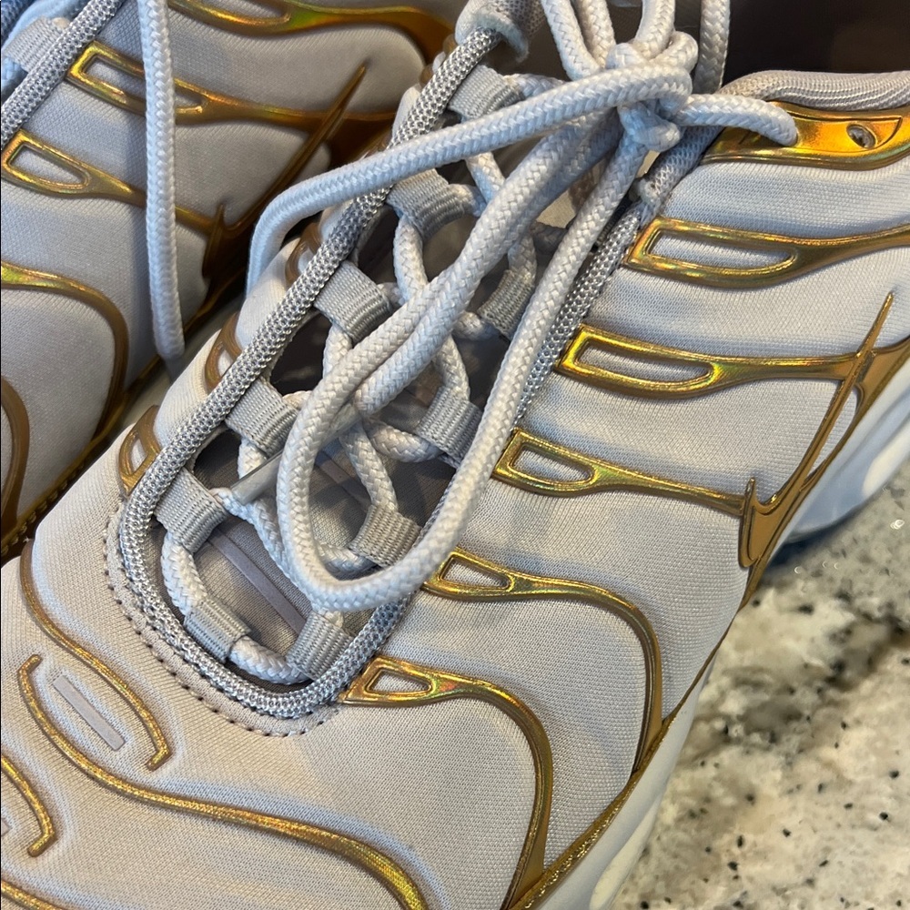 SOLD Nike Women's Air Max Plus TN White and Gold Sneakers - Picture 9 of 10